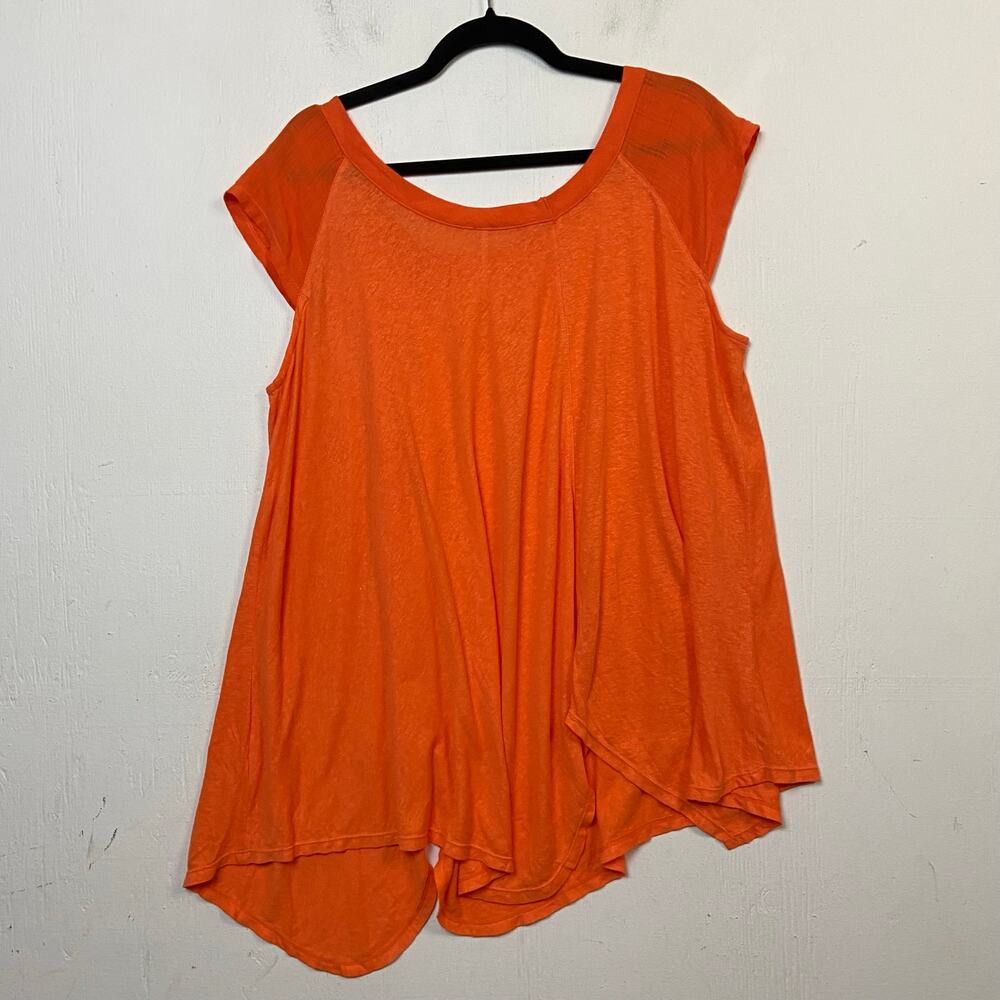 Free People Womens Keep It Casual Orange Linen Blend Oversized T-Shirt Small - Picture 4 of 7